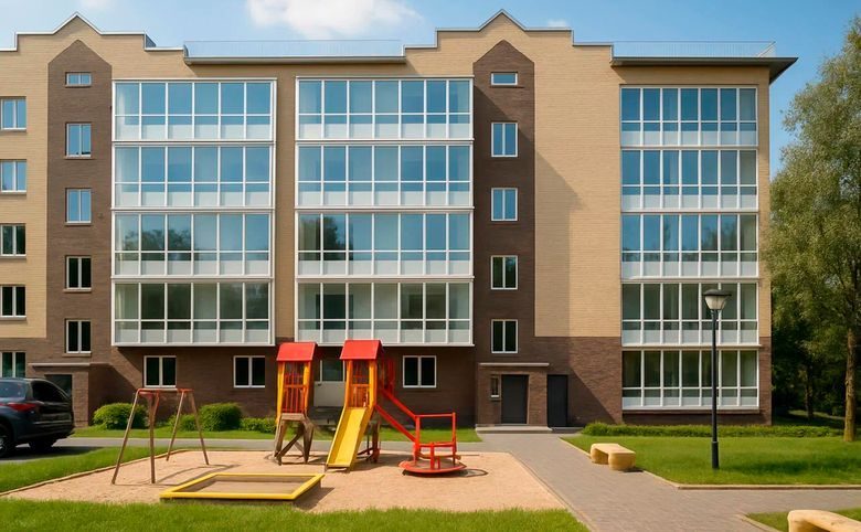 Феникс Рощино — Дворовое благоустройство: детская площадка с горкой, качелям