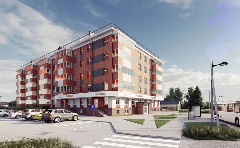 Феникс — Уличная сторона: наземная парковка, автобусная остановка у д