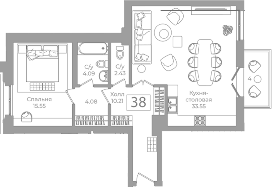 Планировка однокомнатная 71.11 м² в ЖК «Фонтанка 130», корпус 1