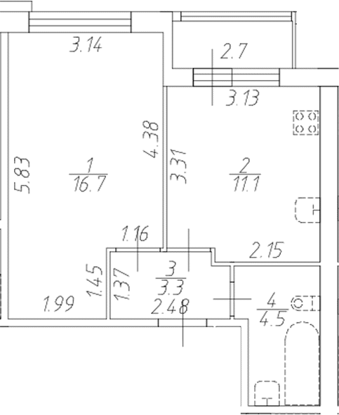 Планировка однокомнатная 36.95 м² в ЖК «Форест Аквилон», корпус 1б