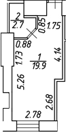 Планировка Студии 22.6 м² в ЖК «Фурман 1845 от Авеню-Апарт», корпус 1