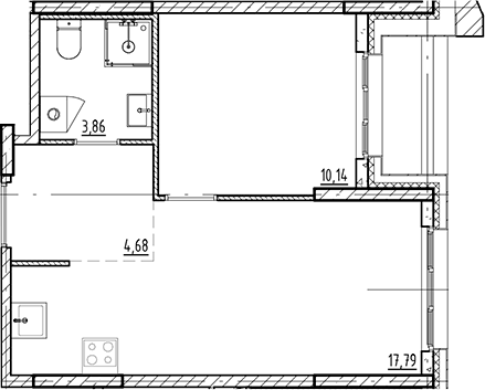 Планировка евродвушка (2Е) 36.47 м² в ЖК «Галерная Гавань», корпус 3