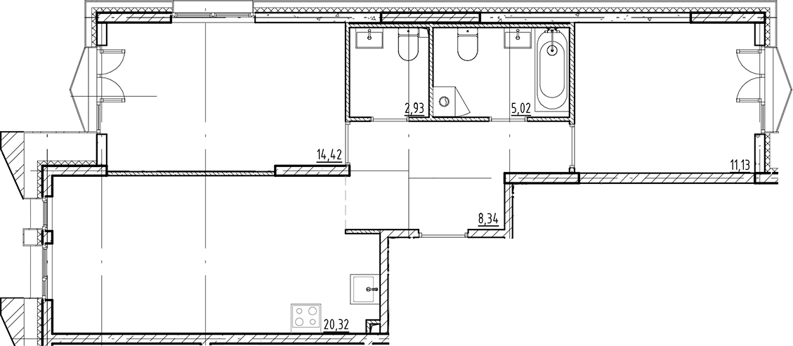Планировка евротрёшка (3Е) 62.16 м² в ЖК «Галерная Гавань», корпус 5