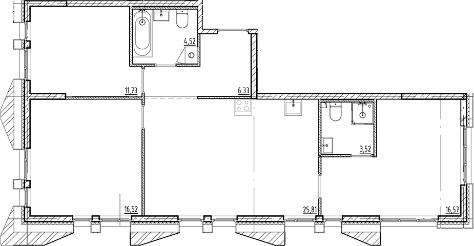 Планировка евро-4 (4Е) 85 м² в ЖК «Галерная Гавань», корпус 1