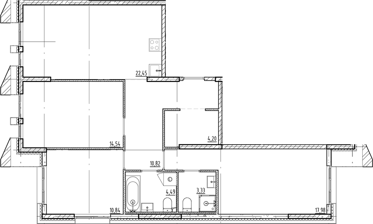 Планировка евро-4 (4Е) 88.65 м² в ЖК «Галерная Гавань», корпус 5