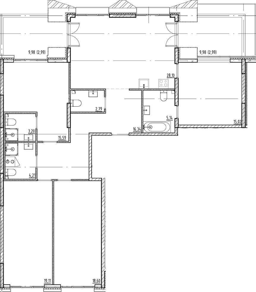 Планировка 5Е-к.кв 134.08 м² в ЖК «Галерная Гавань», корпус 1