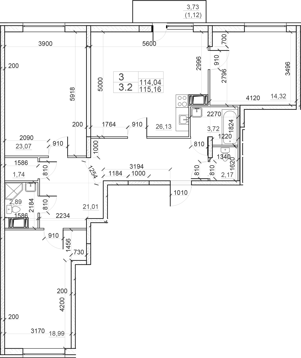 Планировка евро-4 (4Е) 119.02 м² в ЖК «Полет», корпус 3