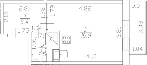 Планировка Студии 26.45 м² в ЖК «Полет», корпус 1