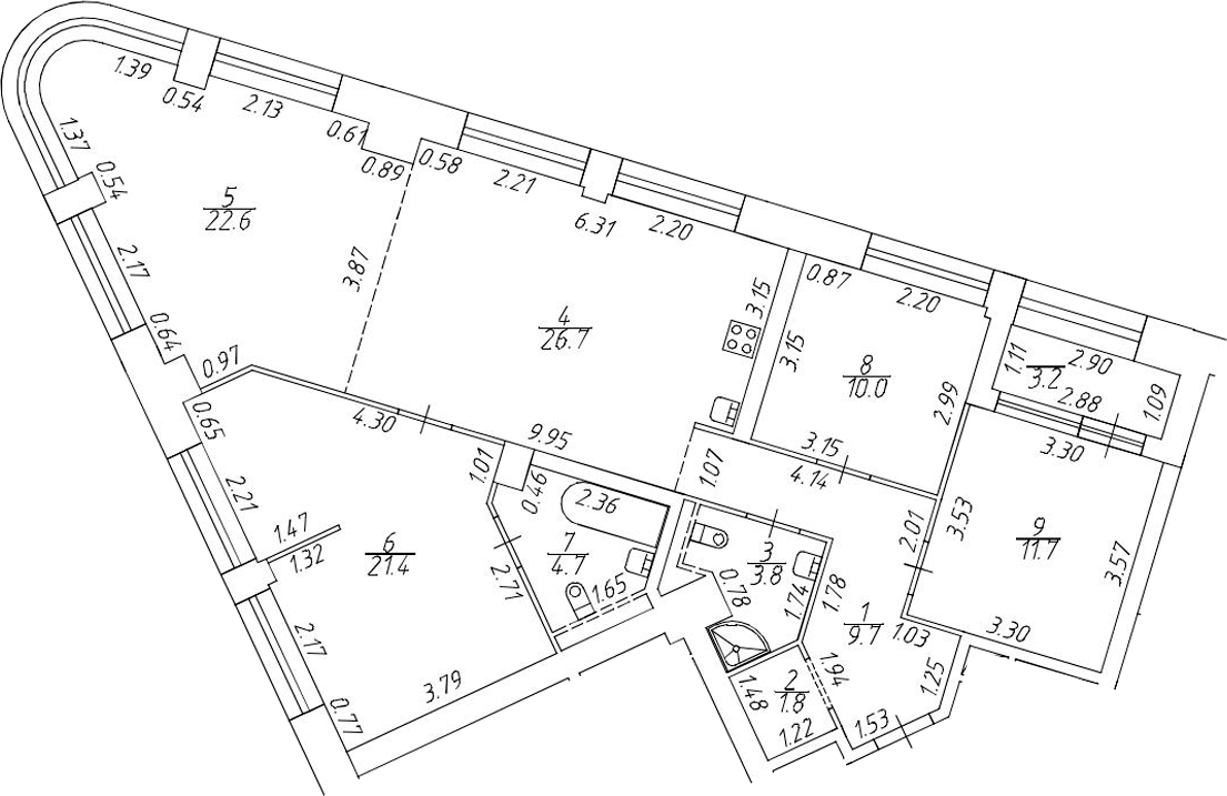 Планировка евро-4 (4Е) 114 м² в ЖК «Премиум Василеостровский», корпус 1