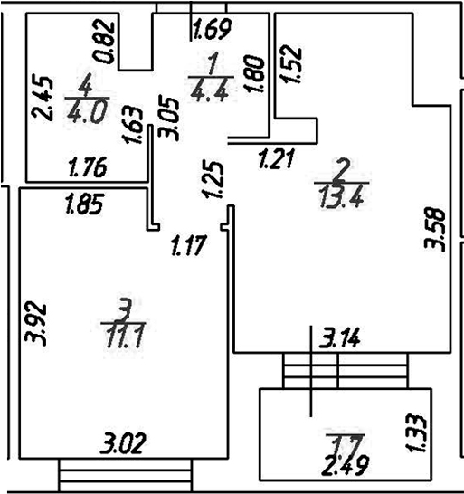 Планировка однокомнатная 34.6 м² в ЖК «Графская слобода в Песках», корпус 1