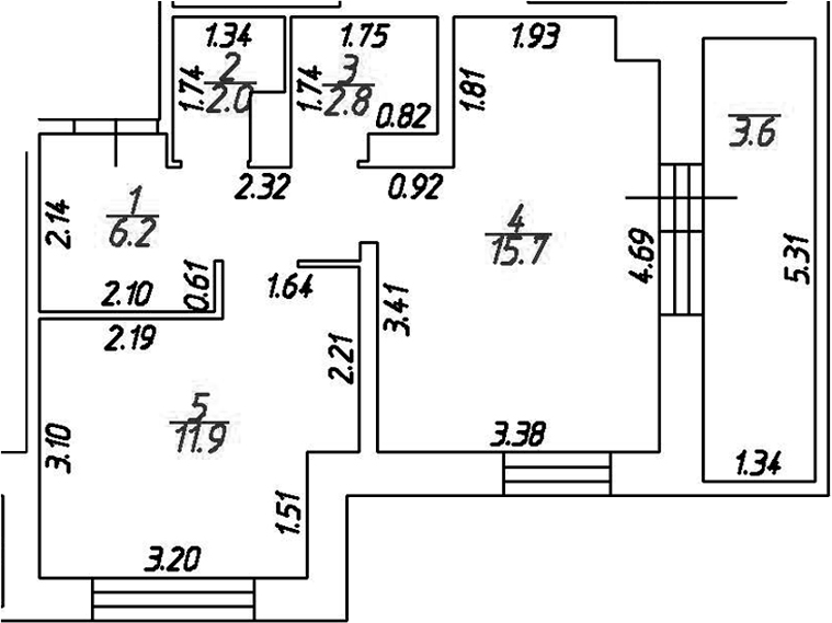 Планировка евродвушка (2Е) 42.2 м² в ЖК «Графская слобода в Песках», корпус 1