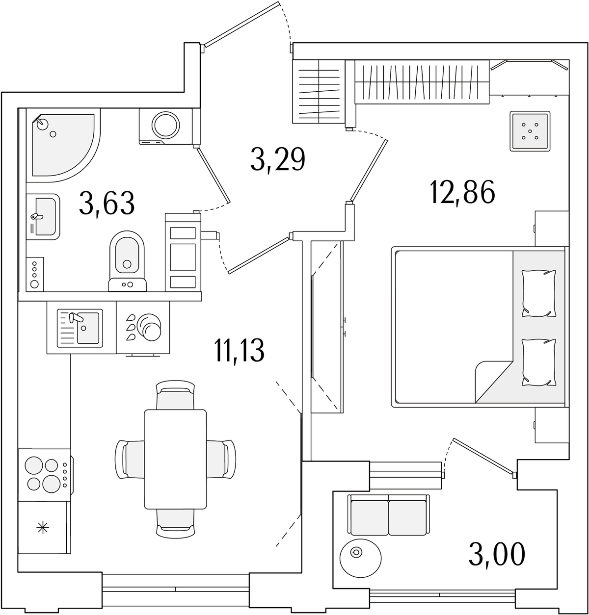 Планировка однокомнатная 32.41 м² в ЖК «Гранат», корпус 6