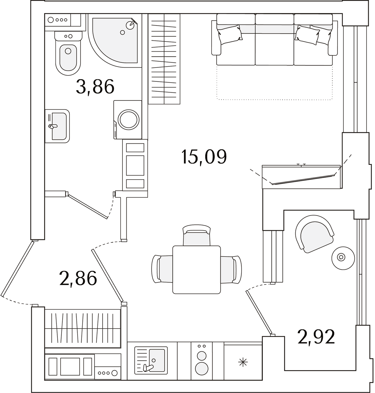 Планировка Студии 23.27 м² в ЖК «Гранат», корпус 6