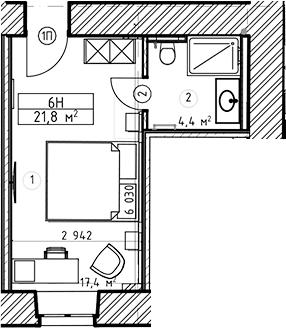 Планировка Студии 21.8 м² в ЖК «Hovard Hotel», корпус 1