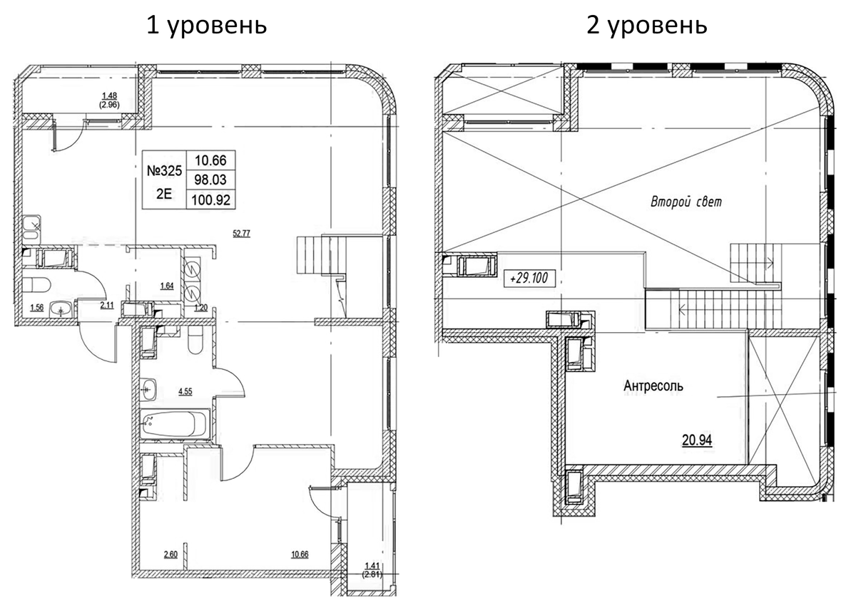Планировка евродвушка (2Е) 100.92 м² в ЖК «ID Kudrovo II», корпус 1.3