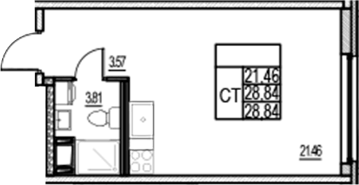 Планировка Студии 28.84 м² в ЖК «ID Murino III», корпус 2.2