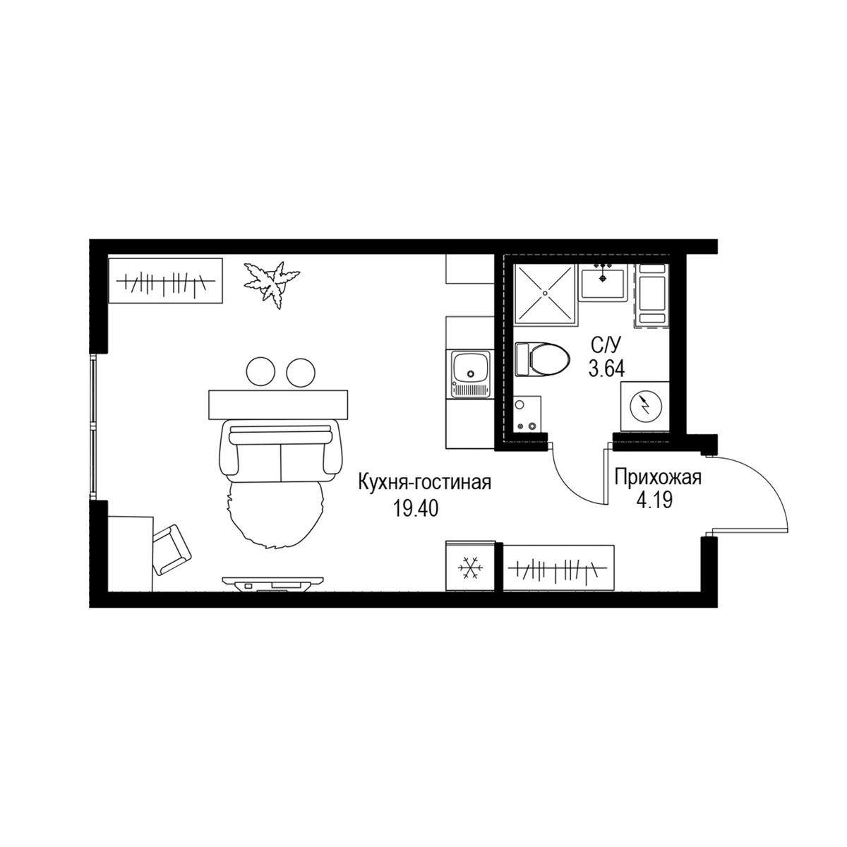 Планировка Студии 27.23 м² в ЖК «ID Petrogradskaya», корпус 1
