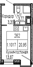 Планировка Студии 20.95 м² в ЖК «ID Polytech», корпус 1