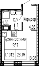 Планировка Студии 23.19 м² в ЖК «ID Polytech», корпус 1