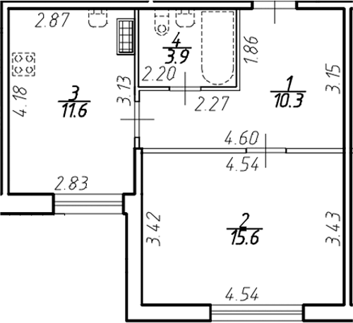 Планировка однокомнатная 41.02 м² в ЖК «Ингрия Лэнд», корпус 1
