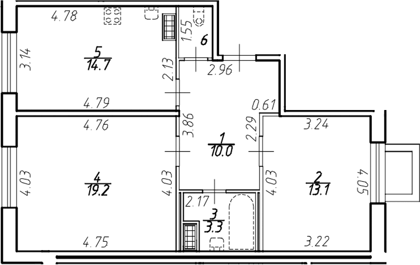 Планировка двухкомнатная 61.9 м² в ЖК «Ингрия Лэнд», корпус 1