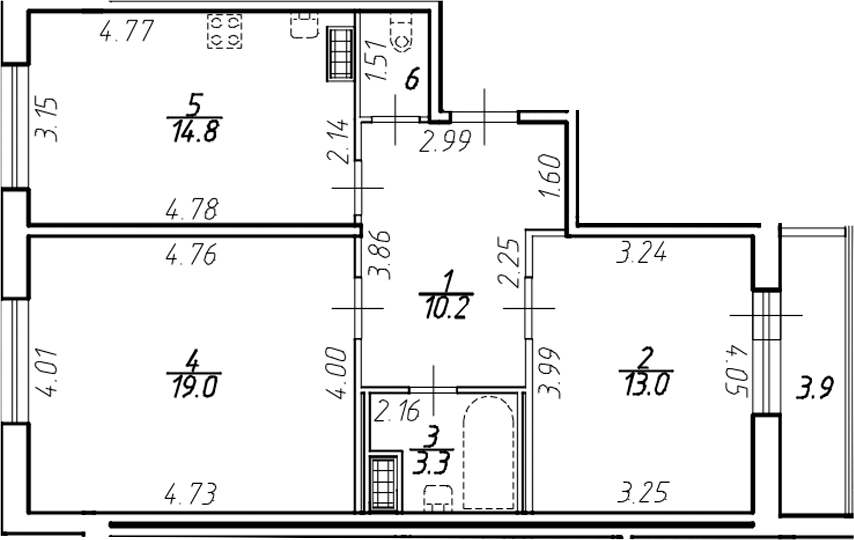 Планировка двухкомнатная 63.75 м² в ЖК «Ингрия Лэнд», корпус 1