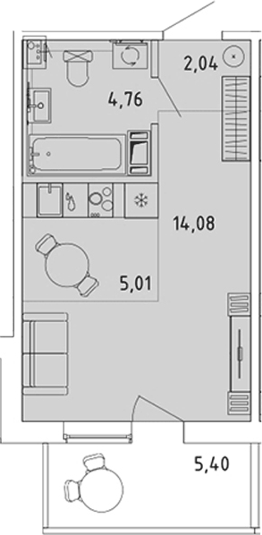 Планировка Студии 27.51 м² в ЖК «Ю Гатчина», корпус 6