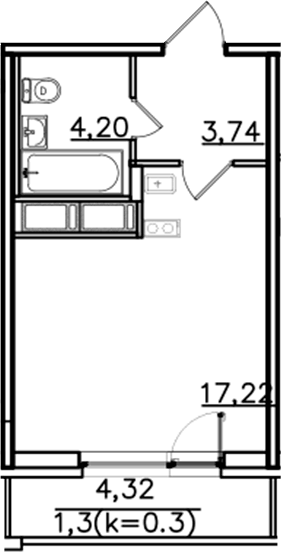 Планировка Студии 26.46 м² в ЖК «ИСКРА-Сити», корпус 1