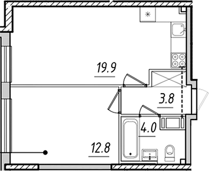 Планировка евродвушка (2Е) 40.5 м² в ЖК «Измайловский», корпус 1