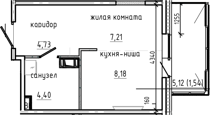 Планировка Студии 26.06 м² в ЖК «Янила Драйв», корпус 1