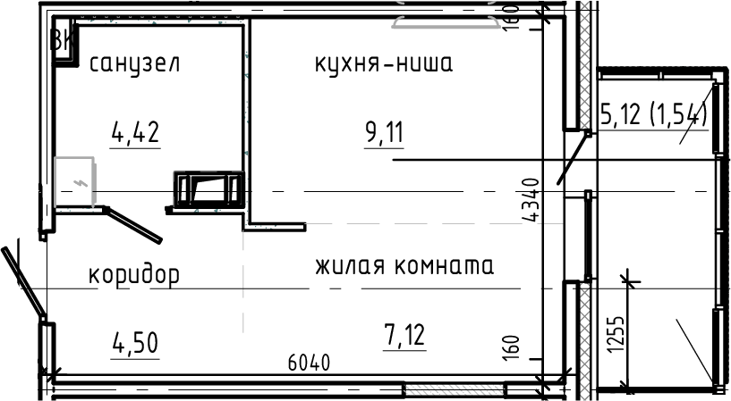 Планировка Студии 26.69 м² в ЖК «Янила Драйв», корпус 1