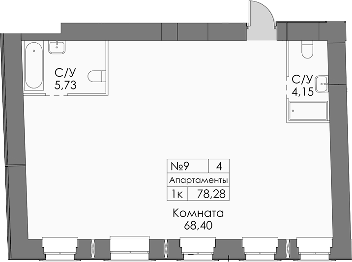 Планировка свободная планировка 77.7 м² в ЖК «Кантемировская 11», корпус Р