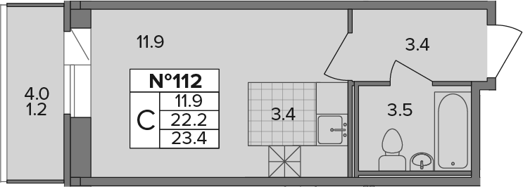 Планировка Студии 23.4 м² в ЖК «Капральский», корпус 1