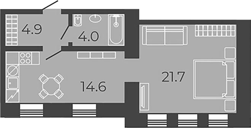 Планировка однокомнатная 45.2 м² в ЖК «Клубный дом купца Злобина. Союз Девелопмент», корпус 2