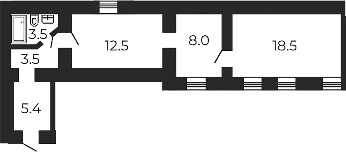 Планировка двухкомнатная 51.4 м² в ЖК «Клубный дом купца Злобина. Союз Девелопмент», корпус 1