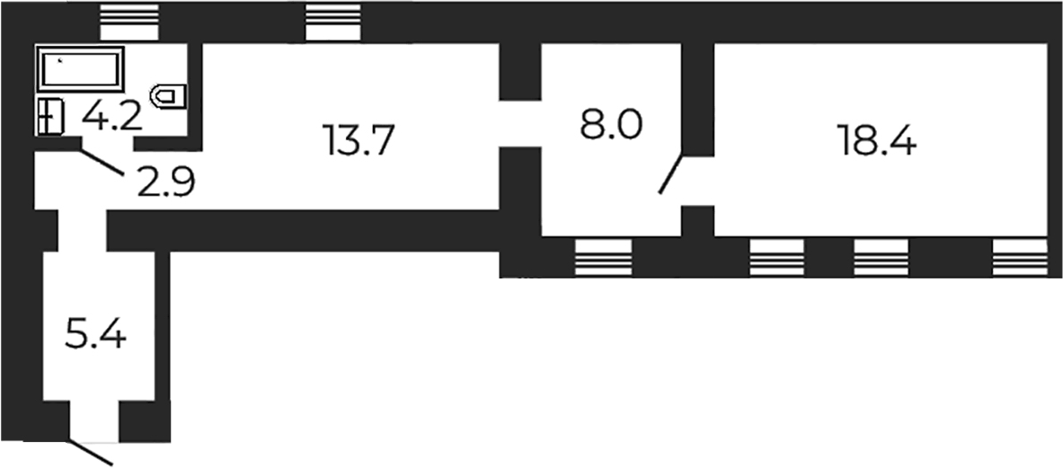 Планировка двухкомнатная 52.6 м² в ЖК «Клубный дом купца Злобина. Союз Девелопмент», корпус 1