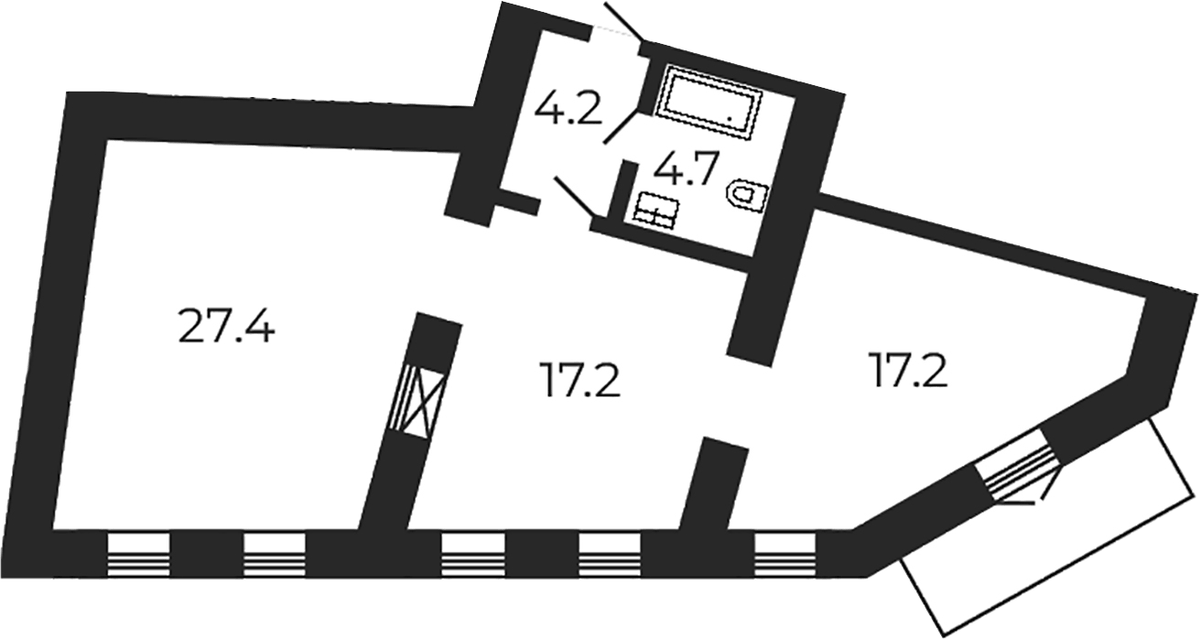 Планировка евротрёшка (3Е) 73.7 м² в ЖК «Клубный дом купца Злобина. Союз Девелопмент», корпус 1