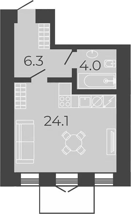 Планировка Студии 34.4 м² в ЖК «Клубный дом купца Злобина. Союз Девелопмент», корпус 2