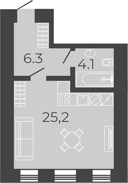 Планировка Студии 35.6 м² в ЖК «Клубный дом купца Злобина. Союз Девелопмент», корпус 2