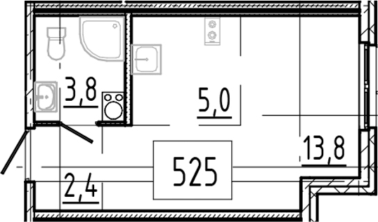 Планировка Студии 25 м² в ЖК «Клюква.Парк», корпус 1
