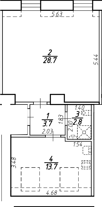 Планировка однокомнатная 48.9 м² в ЖК «Крона», корпус 1