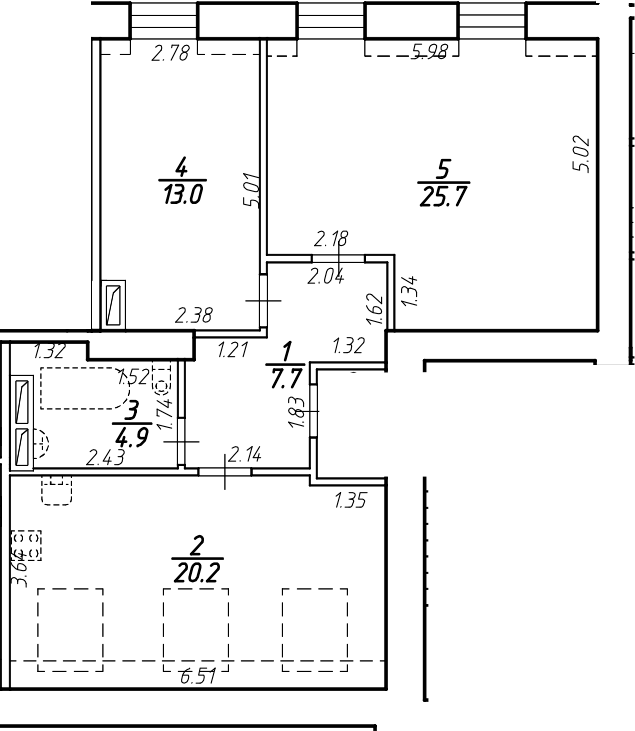 Планировка двухкомнатная 71.5 м² в ЖК «Крона», корпус 1
