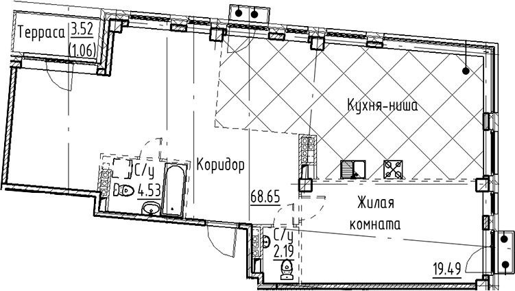 Планировка свободная планировка 96.26 м² в ЖК «Кронфорт», корпус 2