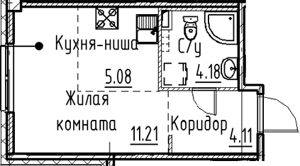 Планировка Студии 24.58 м² в ЖК «Кронфорт», корпус 2