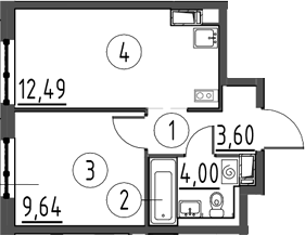 Планировка однокомнатная 29.73 м² в ЖК «Квартал Торики», корпус 1.1