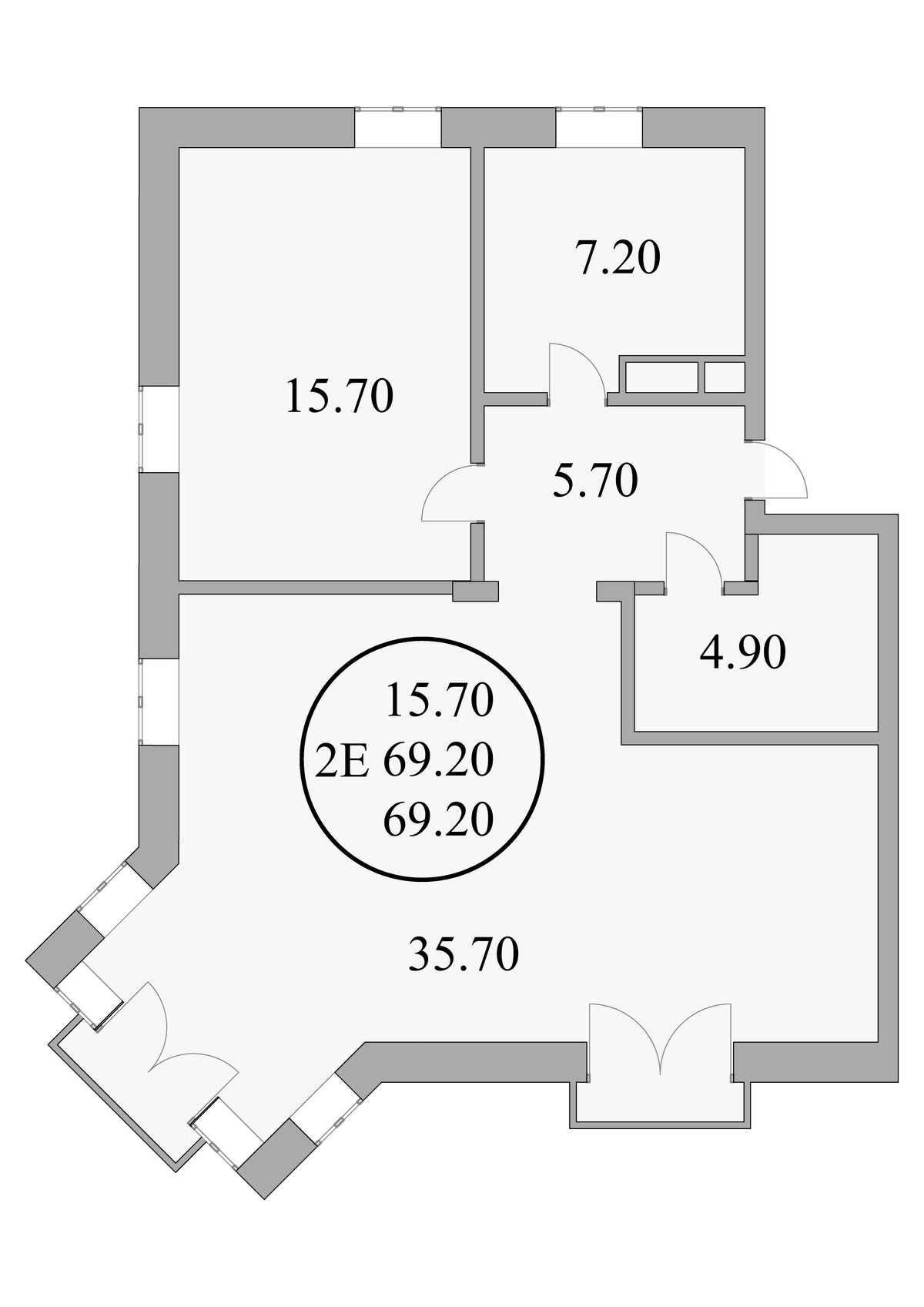 Планировка евродвушка (2Е) 75 м² в ЖК «Коттеджный поселок Ламбридж», корпус 1