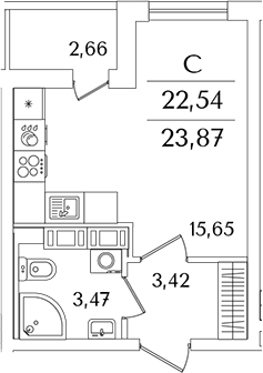 Планировка Студии 23.4 м² в ЖК «Лайнеръ», корпус 1