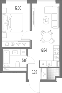 Планировка евродвушка (2Е) 38.02 м² в ЖК «Легенда у Моря», корпус 9