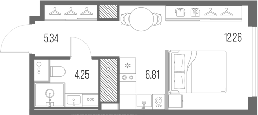 Планировка Студии 28.66 м² в ЖК «Легенда у Моря», корпус 10