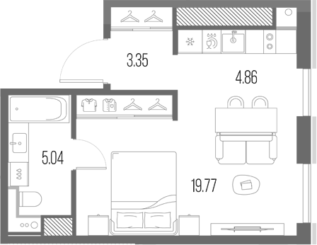 Планировка Студии 33.02 м² в ЖК «Легенда у Моря», корпус 7